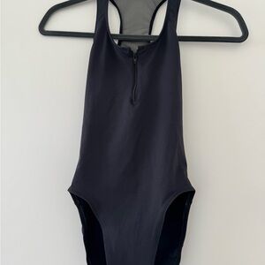 AINSLIEWEAR Black Zip-Front & Mesh Racerback Leotard
